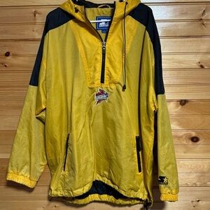 Starter Iowa State Cyclones 1/4 Zip Nylon Hooded Pullover Yellow Black Large